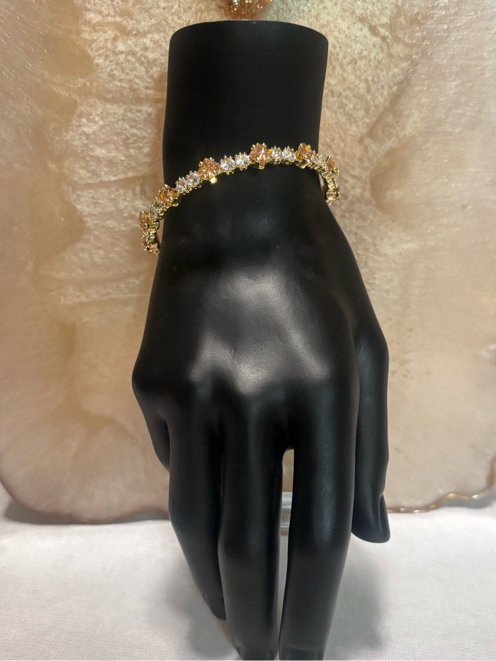 Gold- Pink & Crystal Tennis Bracelet
